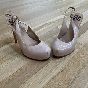 High heeled close toe patent stiletto - pinkish tan